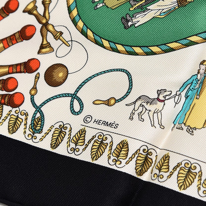 Hermes Silk Promenades de Paris Scarf 70 Black Creme Emeraude 6 of 7