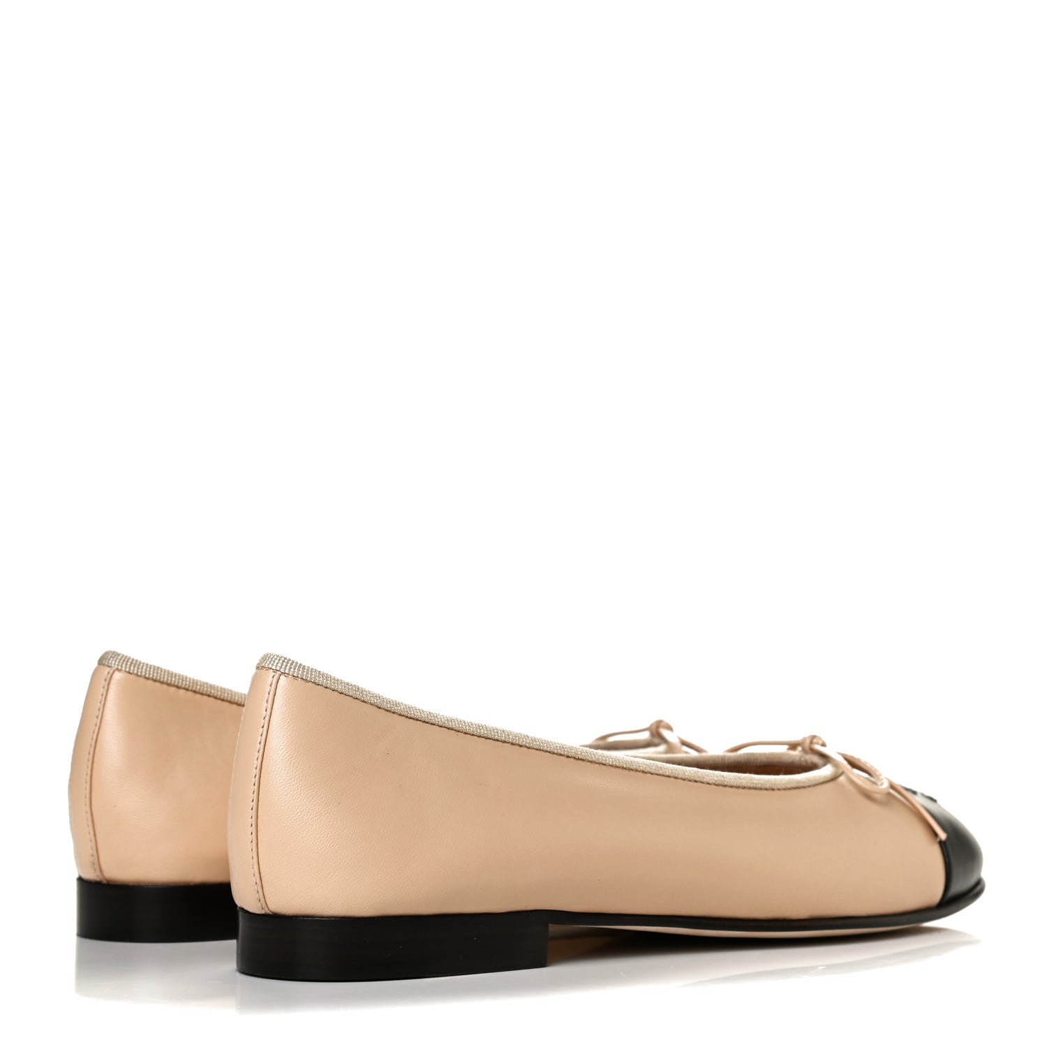 Chanel Lambskin Cap Toe CC Ballerina Flats 37.5 Beige Black 3 of 8