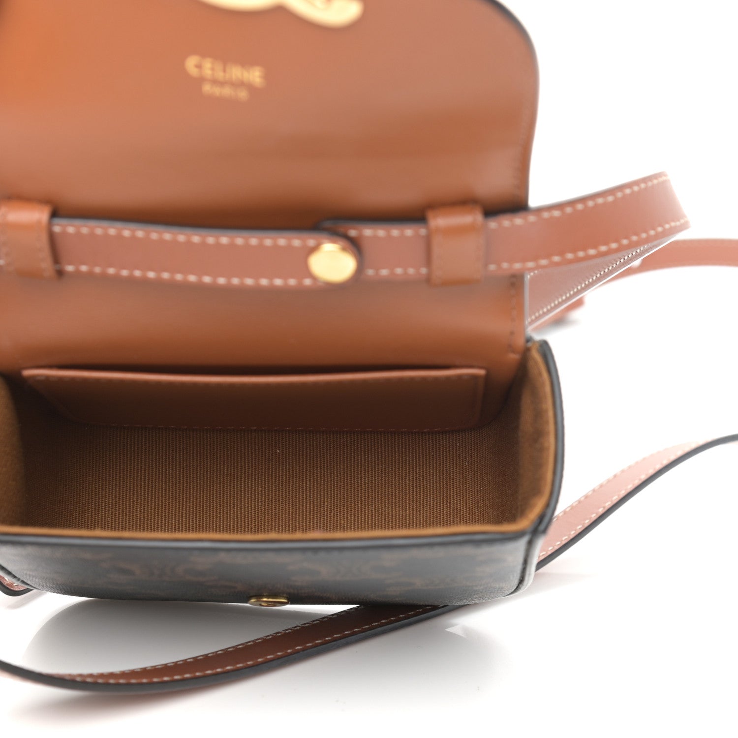 Celine Triomphe Canvas Calfskin Mini Triomphe Tan 5 of 12