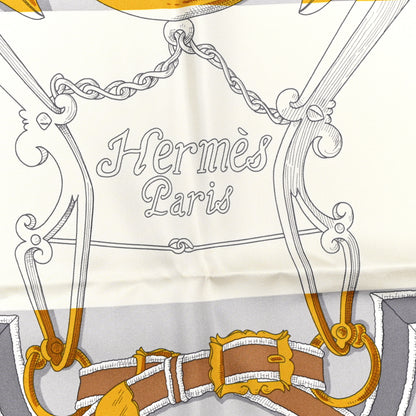Hermes Silk L Instruction Du Roy Scarf 90 Black Gris Or 1 of 6
