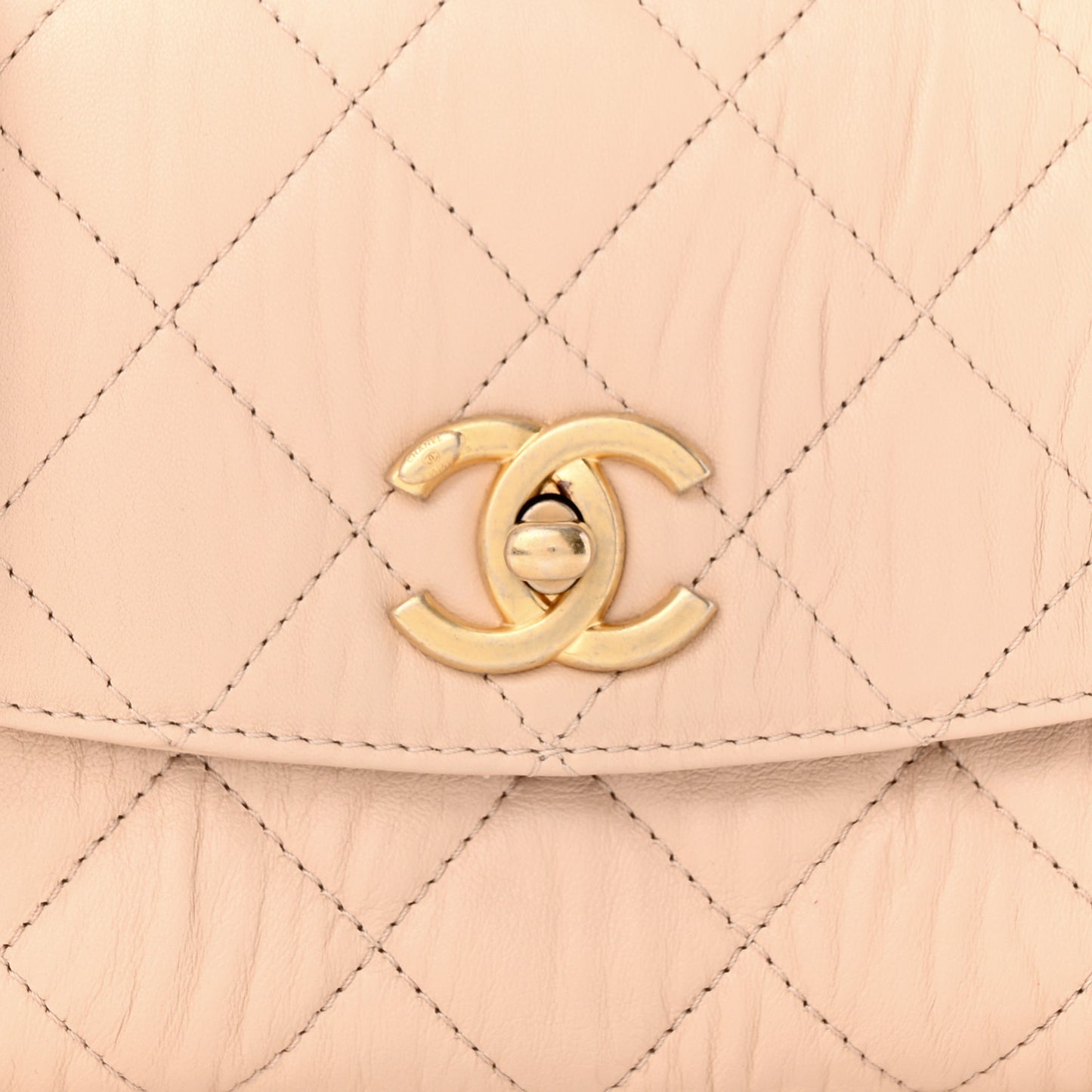 Crumpled Lambskin Quilted Mini CC Links Top Handle Flap Beige