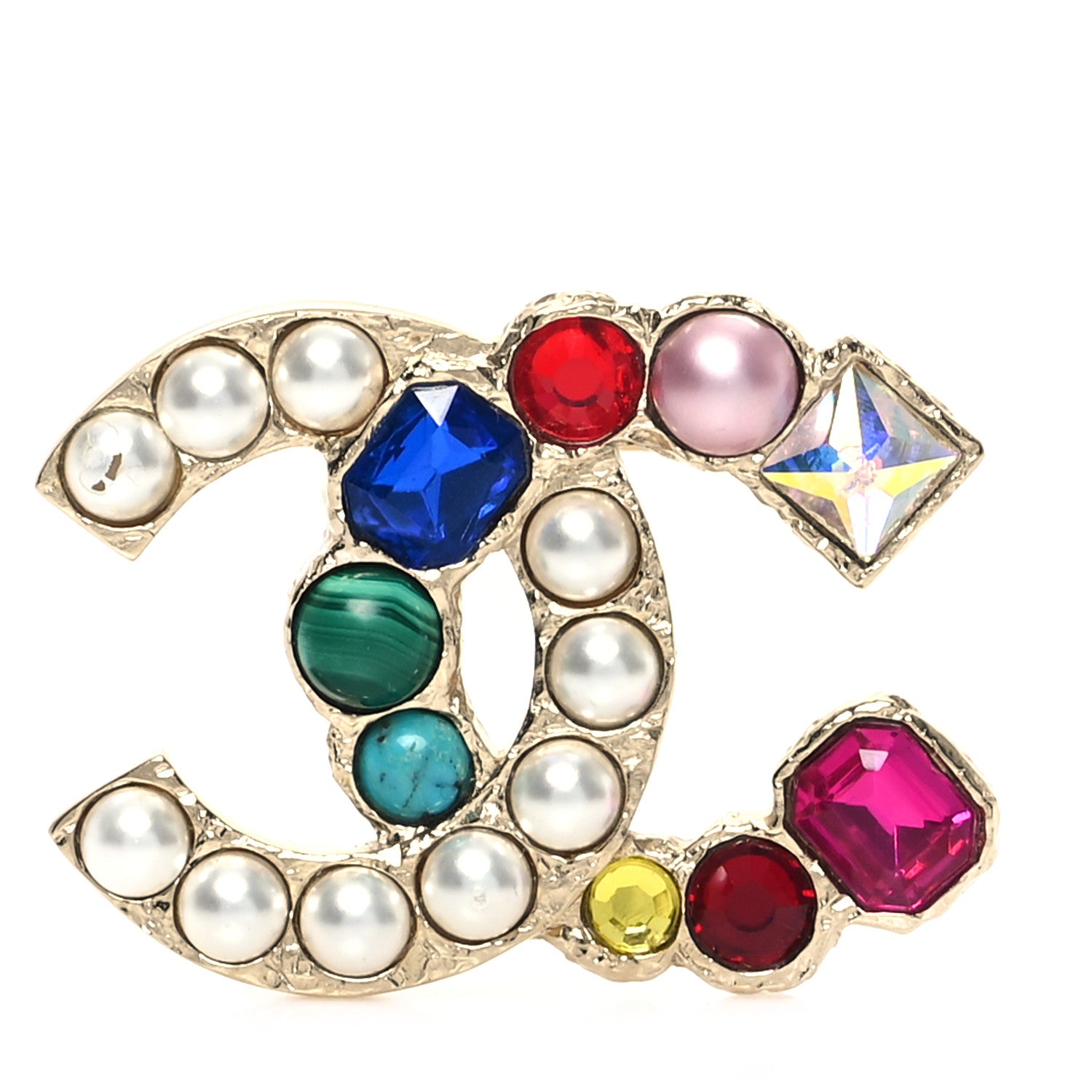 Chanel Pearl Crystal CC Brooch Gold Multicolor 1 of 4