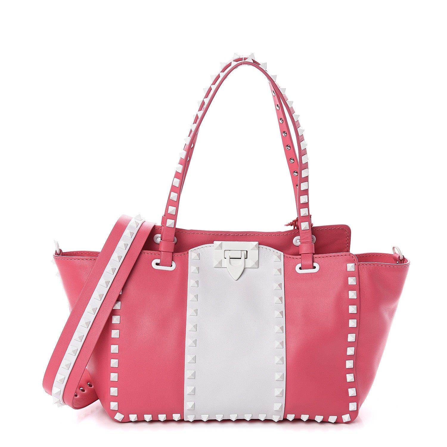 Valentino Garavani Vitello Colorblock Small Free Rockstud Tote Shadow Pink Optic White 1 of 8