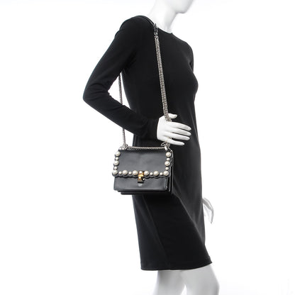 Fendi Vitello Liberty Pearl Scalloped Studded Small Kan I Shoulder Bag Black 2 of 9