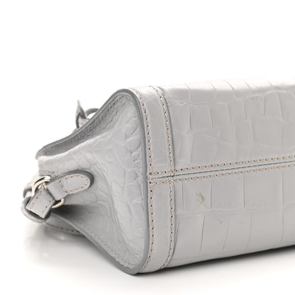 Alexander McQueen Calfskin Crocodile Embossed Mini Skull Padlock Zip Around Tote Grey 9 of 11
