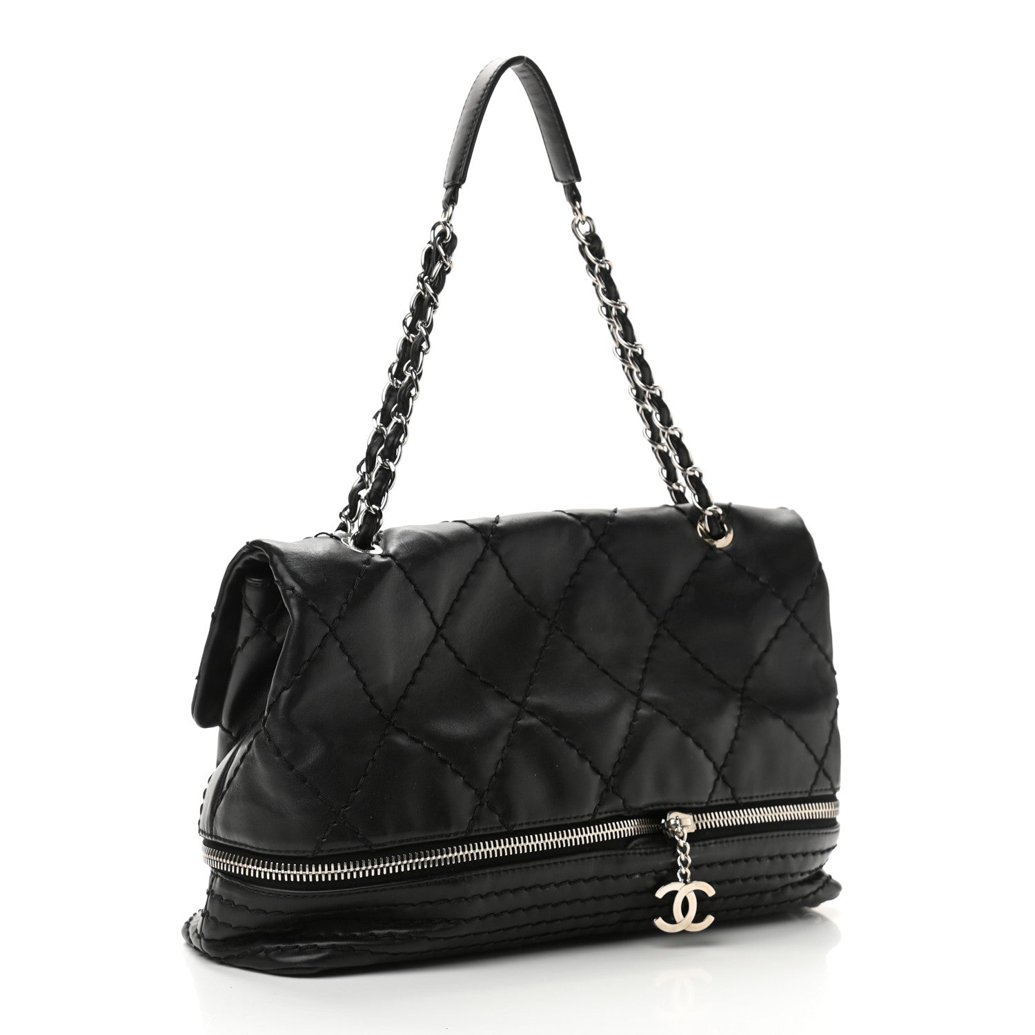 Chanel Calfskin Stitched Large Expandable Flap Bag Black 2 of 12