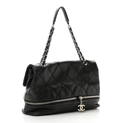 Chanel Calfskin Stitched Large Expandable Flap Bag Black 2 of 12