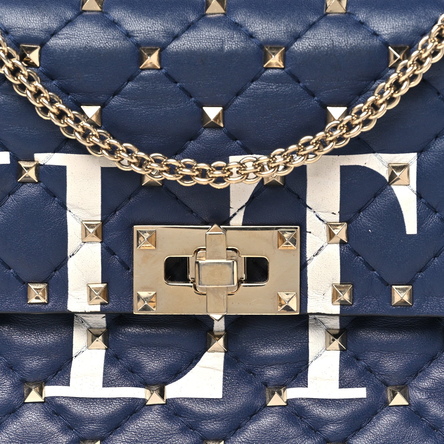 Valentino Garavani Nappa VLTN Print Medium Rockstud Spike Shoulder Bag Pure Blue White 7 of 11