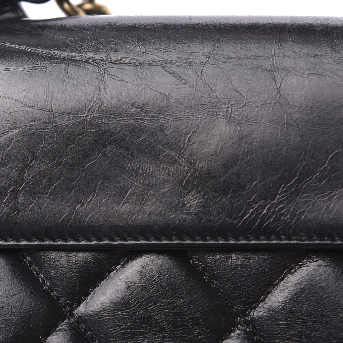 Glazed Calfskin Quilted Medium Perfect Edge Flap Black
