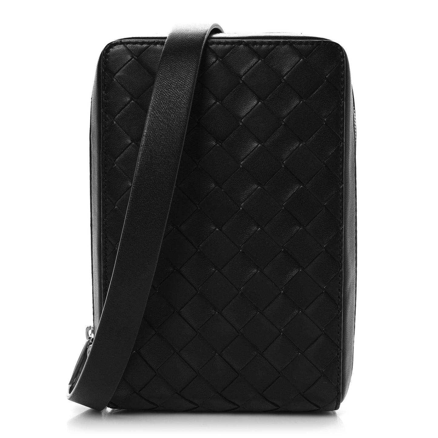 Nappa Intrecciato Zip Around Crossbody Bag Black