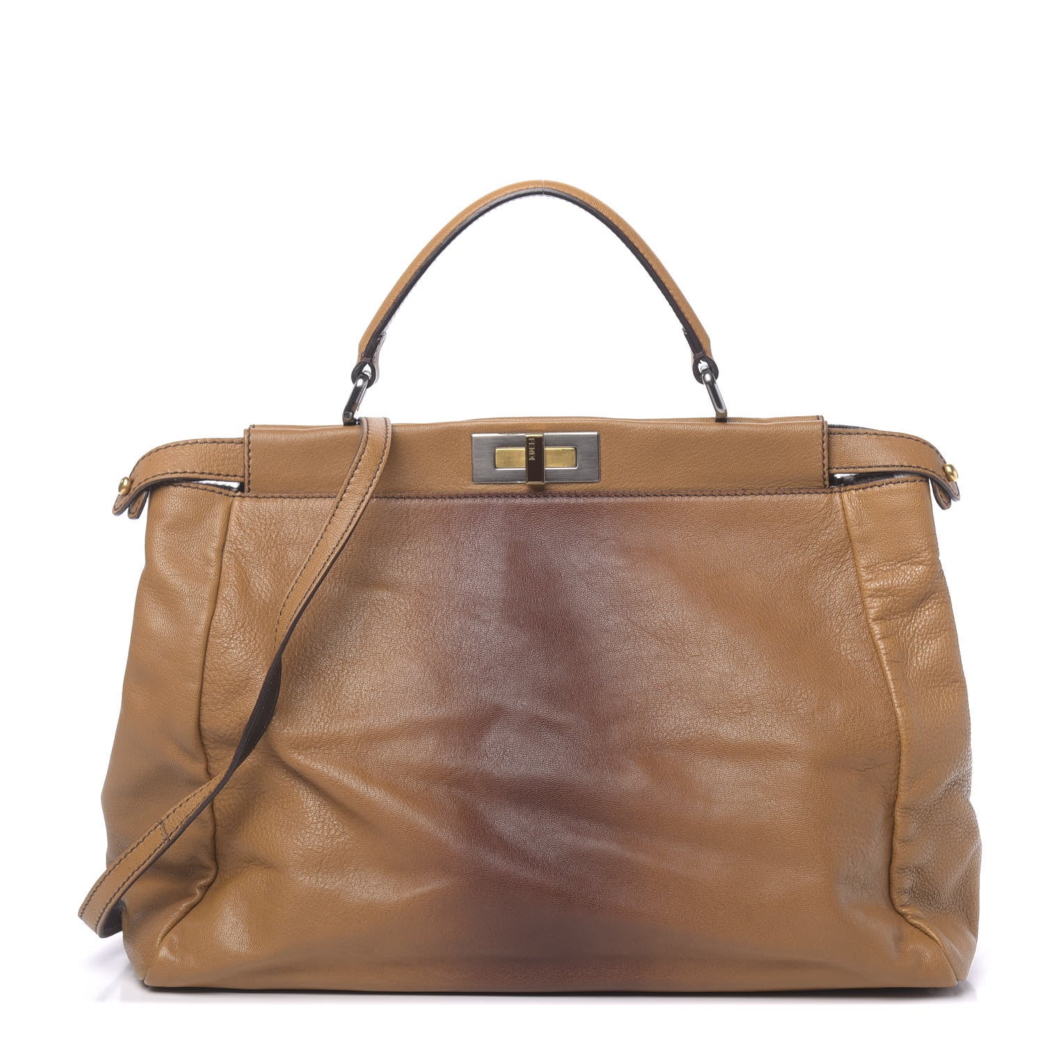 Fendi Goatskin Calf Hair Large Peekaboo Iconic Satchel Cuoio Moro 3 of 12