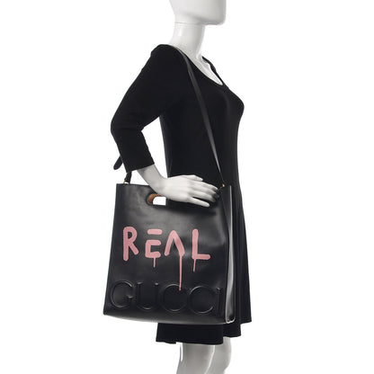 Gucci Calfskin GucciGhost Real Medium XL Tote Black Pink 2 of 12