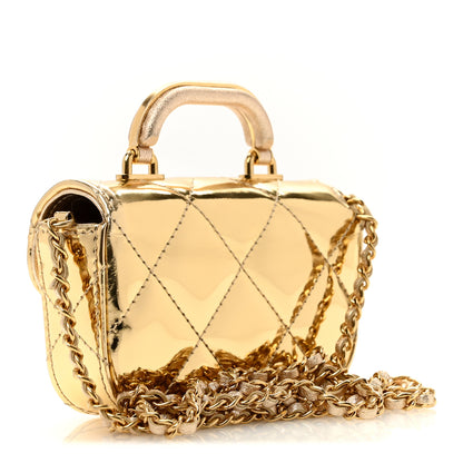 Chanel Mirror Metallic Calfskin Quilted Mini Top Handle Flap Gold 3 of 11
