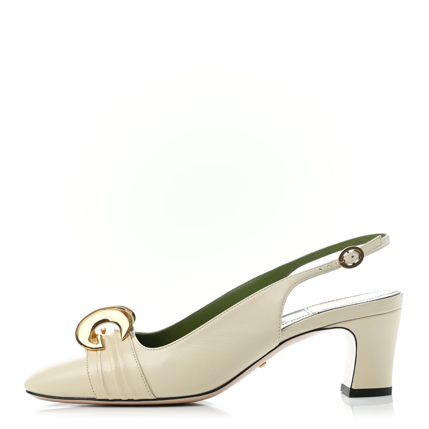 Malaga Kid Half Moon GG Square Toe Slingback Pumps 38 Vintage White