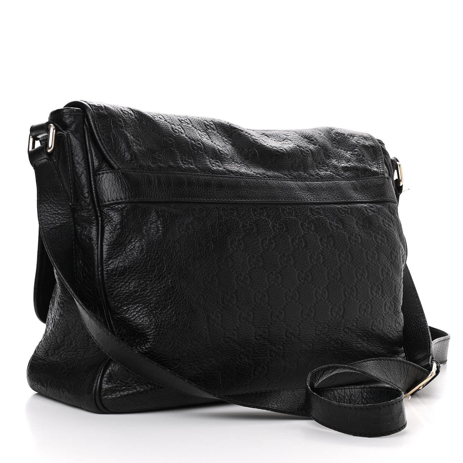 Gucci Guccissima Medium Flap Messenger Bag Black 3 of 12