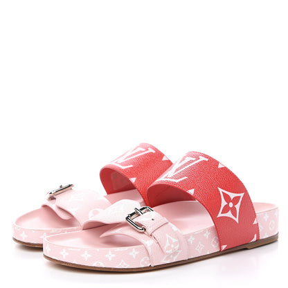 Louis Vuitton Monogram Giant Bom Dia Flat Mule Sandals 37.5 Rouge Rose 3 of 9