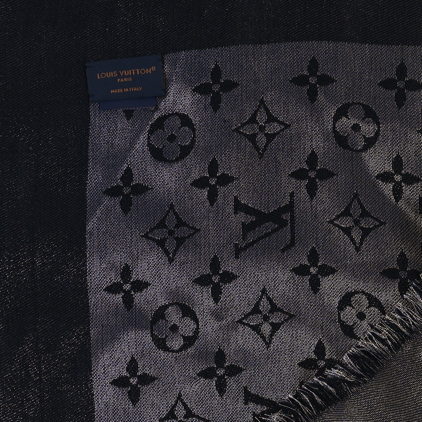 Silk Lurex Wool Monogram Shine Shawl Black