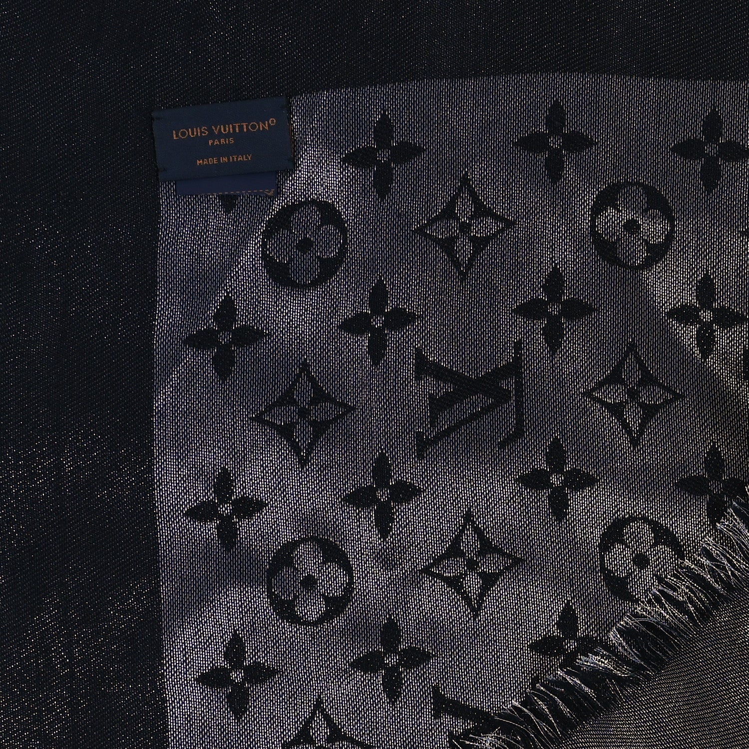 Louis Vuitton Silk Lurex Wool Monogram Shine Shawl Black 3 of 4