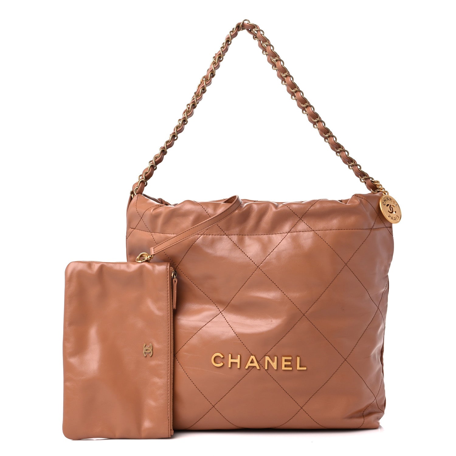 Chanel Shiny Calfskin Quilted Small Chanel 22 Camel 1 of 12