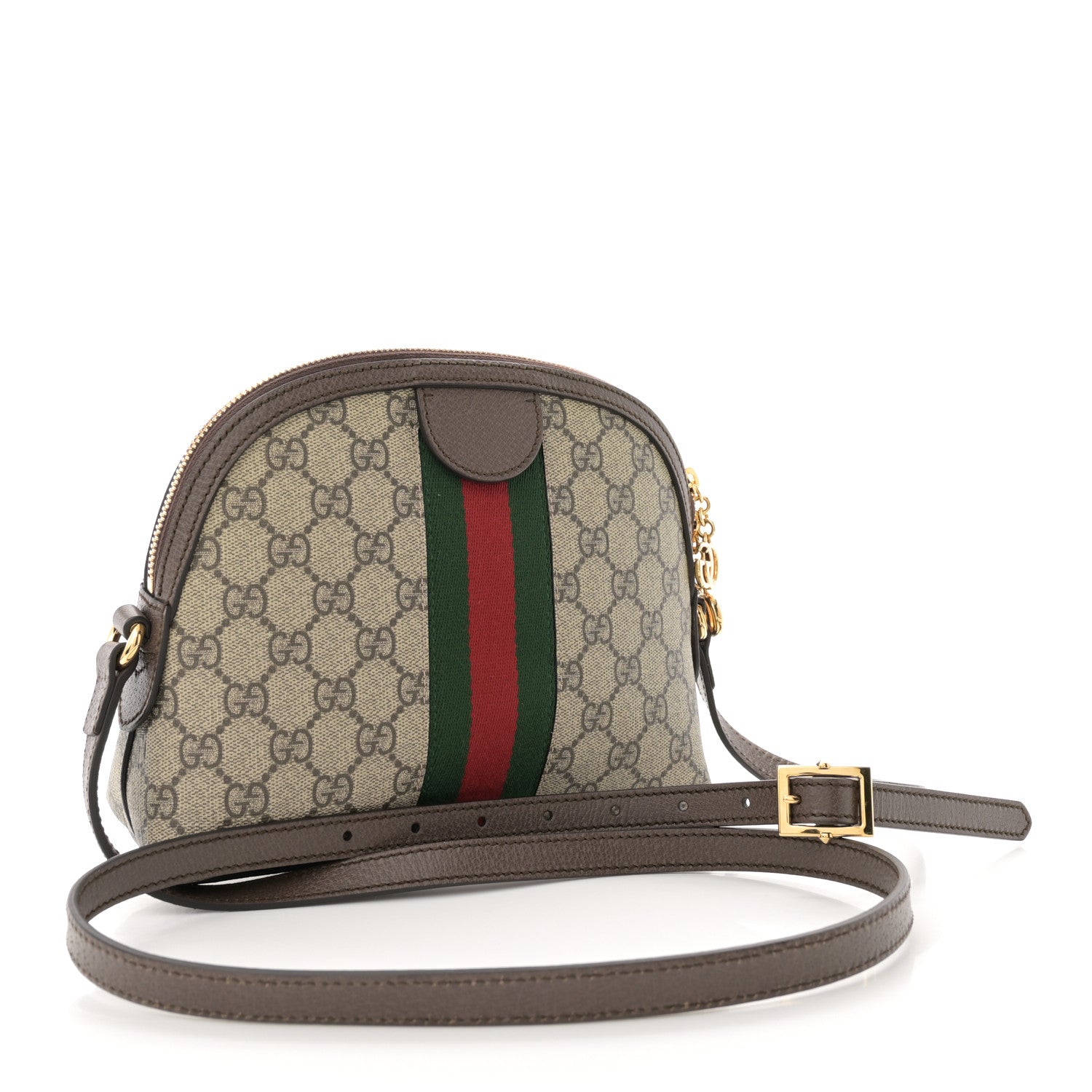 Gucci GG Supreme Monogram Textured Dollar Calfskin Web Small Ophidia Dome Shoulder Bag Beige Ebony New Acero 3 of 10