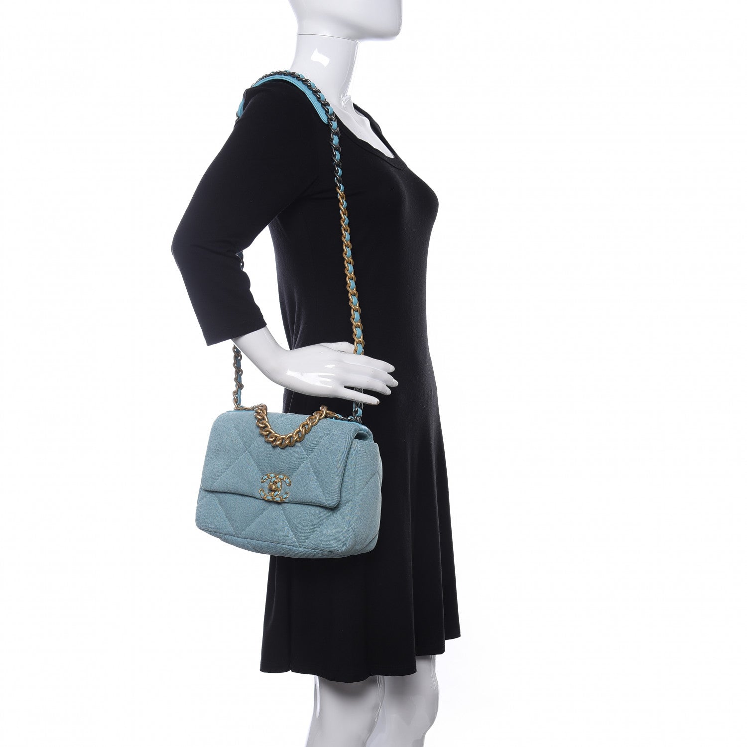Chanel Denim Quilted Medium Chanel 19 Flap Neon Blue 2 of 10