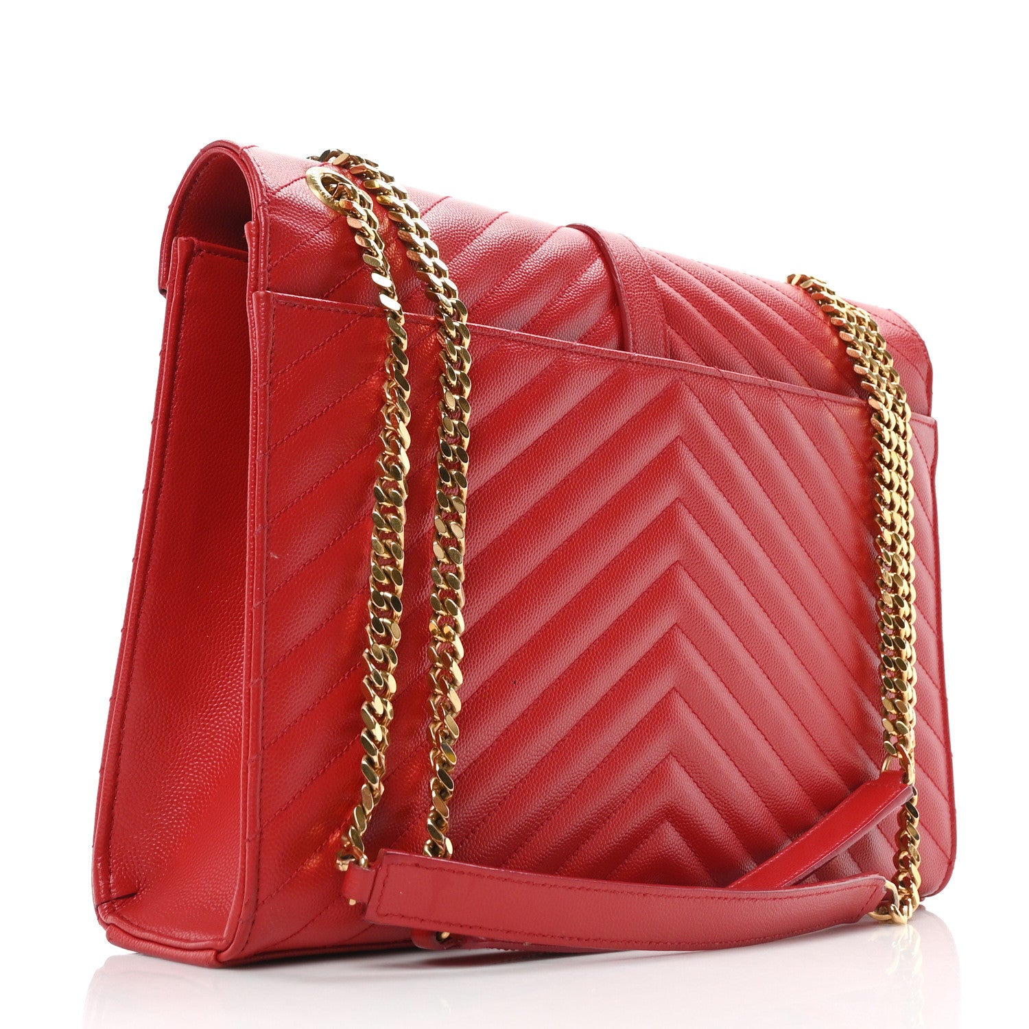 Saint Laurent Grain De Poudre Matelasse Chevron Large Monogram Satchel Lipstick Red 3 of 10