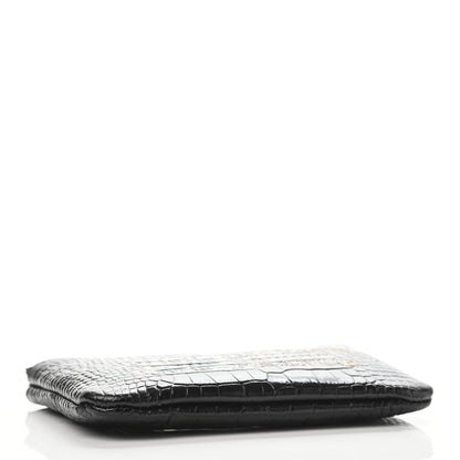 Chanel Calfskin Crocodile Embossed Cocodile Cosmetic Case Black Gold 3 of 4