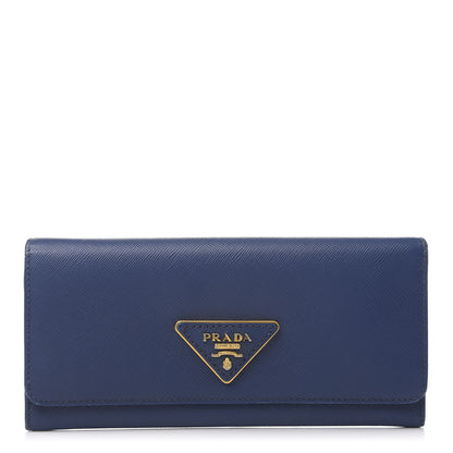 Prada Saffiano Triangle Continental Flap Wallet Bleuette 1 of 9