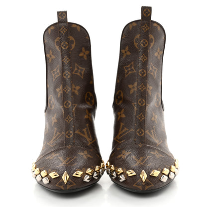 Louis Vuitton Monogram Gold Rush Studded Uniformes Cap Toe Chelsea 75mm Ankle Boots 38 2 of 9