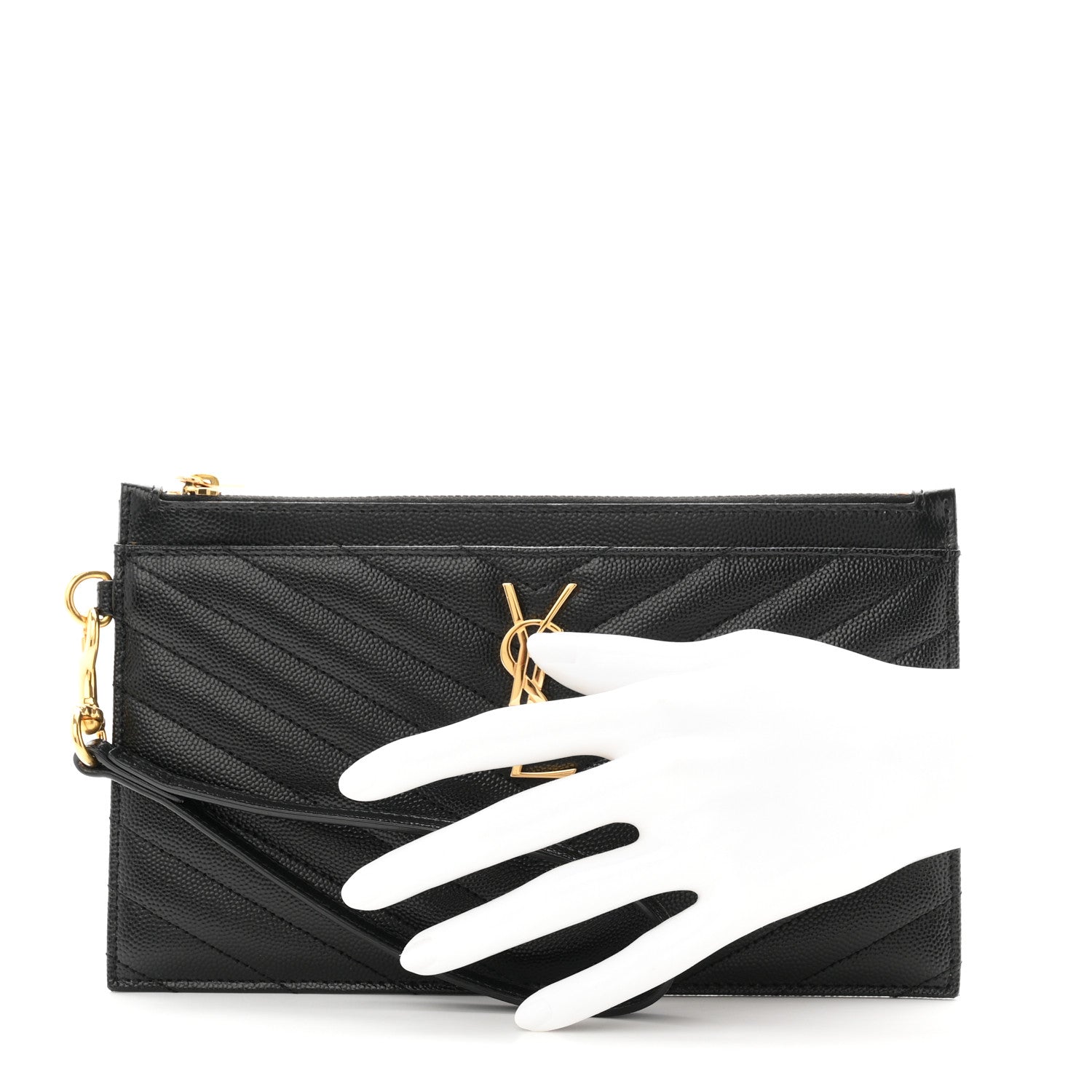 Saint Laurent Grain De Poudre Chevron Monogram Large Bill Pouch Black 2 of 8