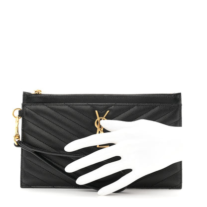 Saint Laurent Grain De Poudre Chevron Monogram Large Bill Pouch Black 2 of 8