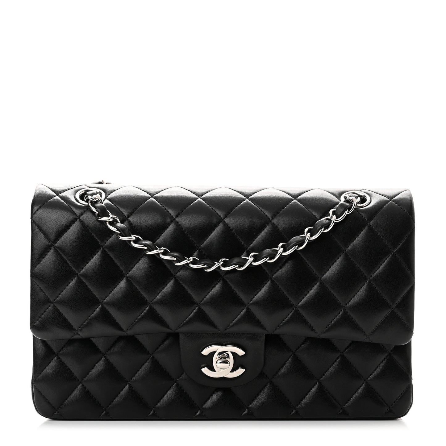 Lambskin Quilted Medium Double Flap Black