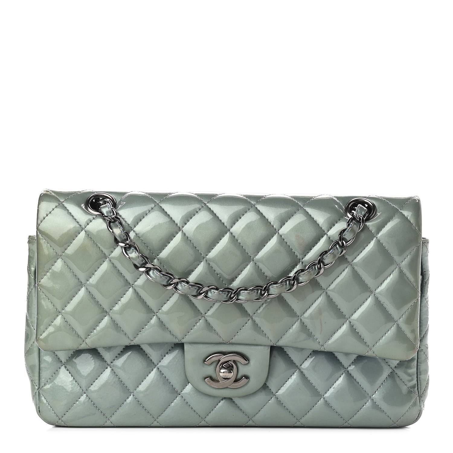Chanel Patent Calfskin Quilted Medium Double Flap Turquoise 1 of 17