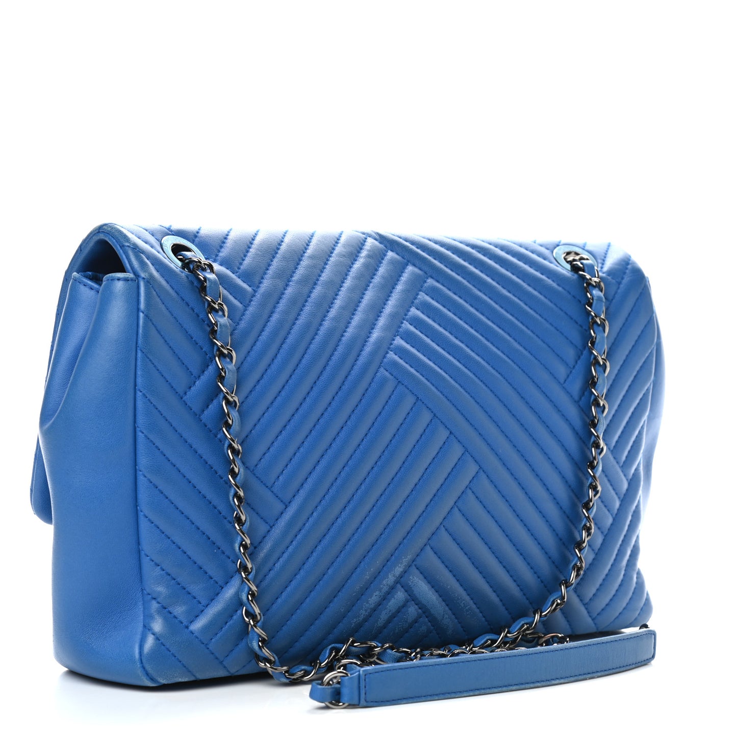 Lambskin Large CC Crossing Flap Blue