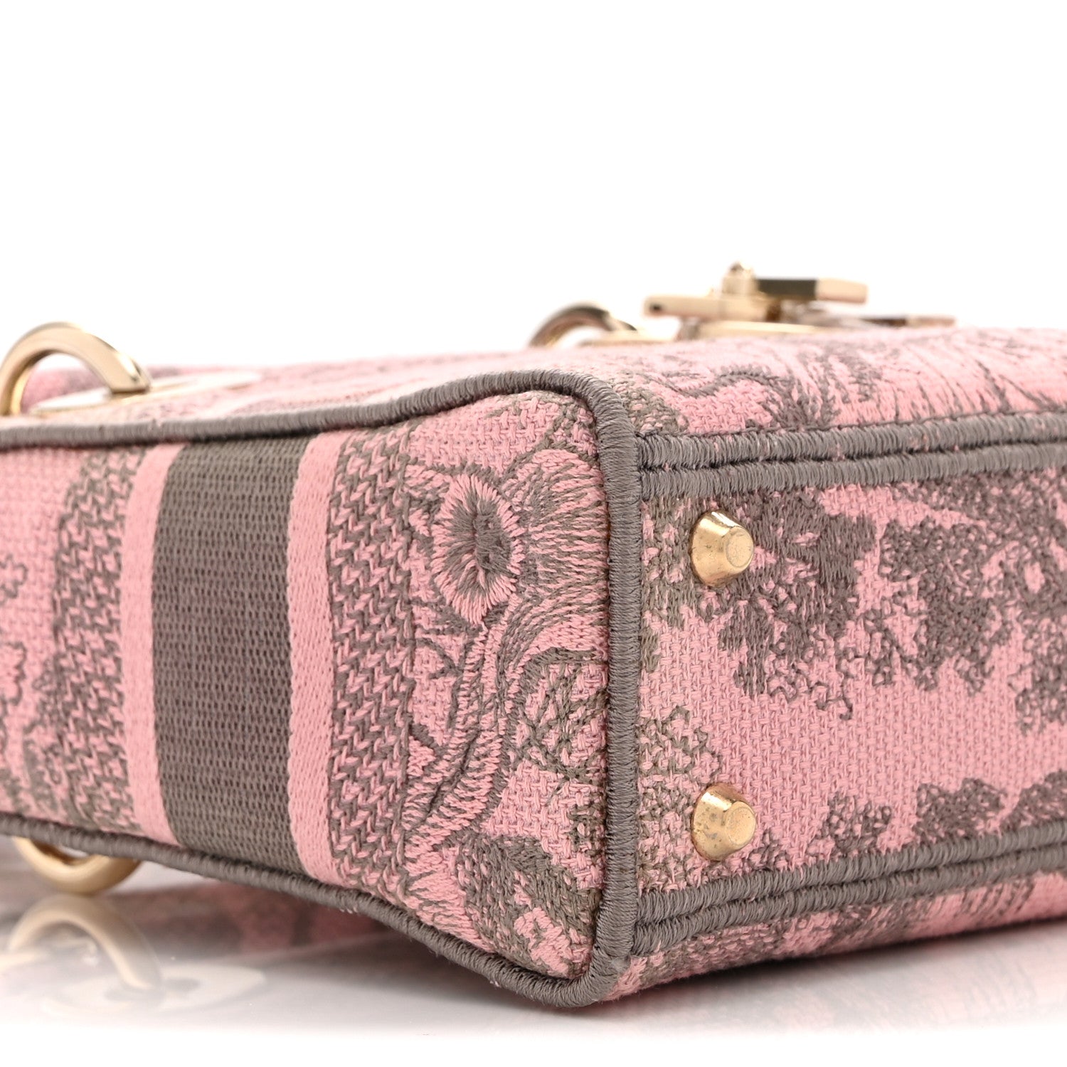 Christian Dior Canvas Toile De Jouy Embroidered Mini Lady D-Lite Gray Pink 9 of 10