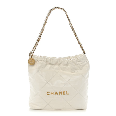 Shiny Calfskin Quilted Small Chanel 22 White