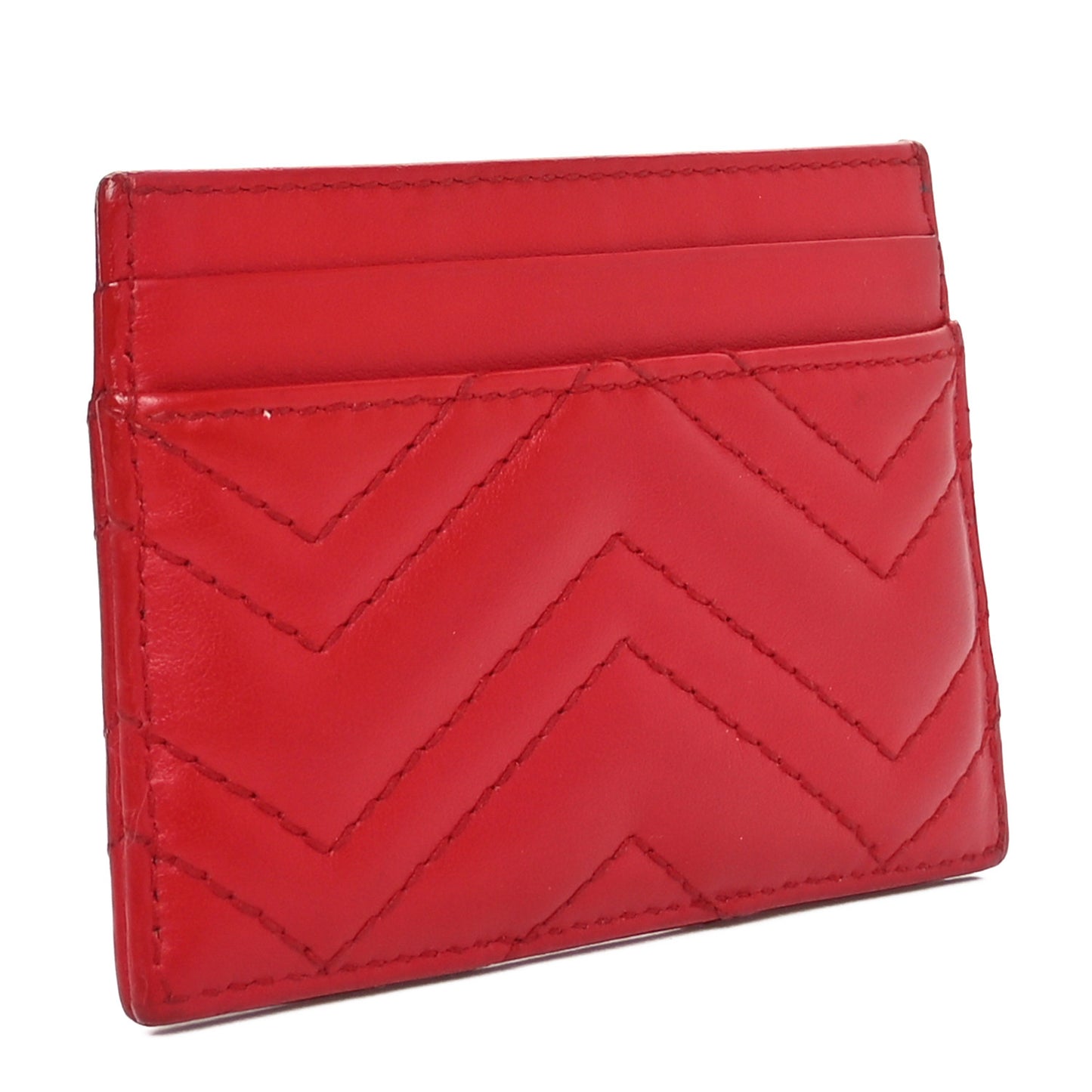 Calfskin Matelasse GG Marmont Card Holder Hibiscus Red