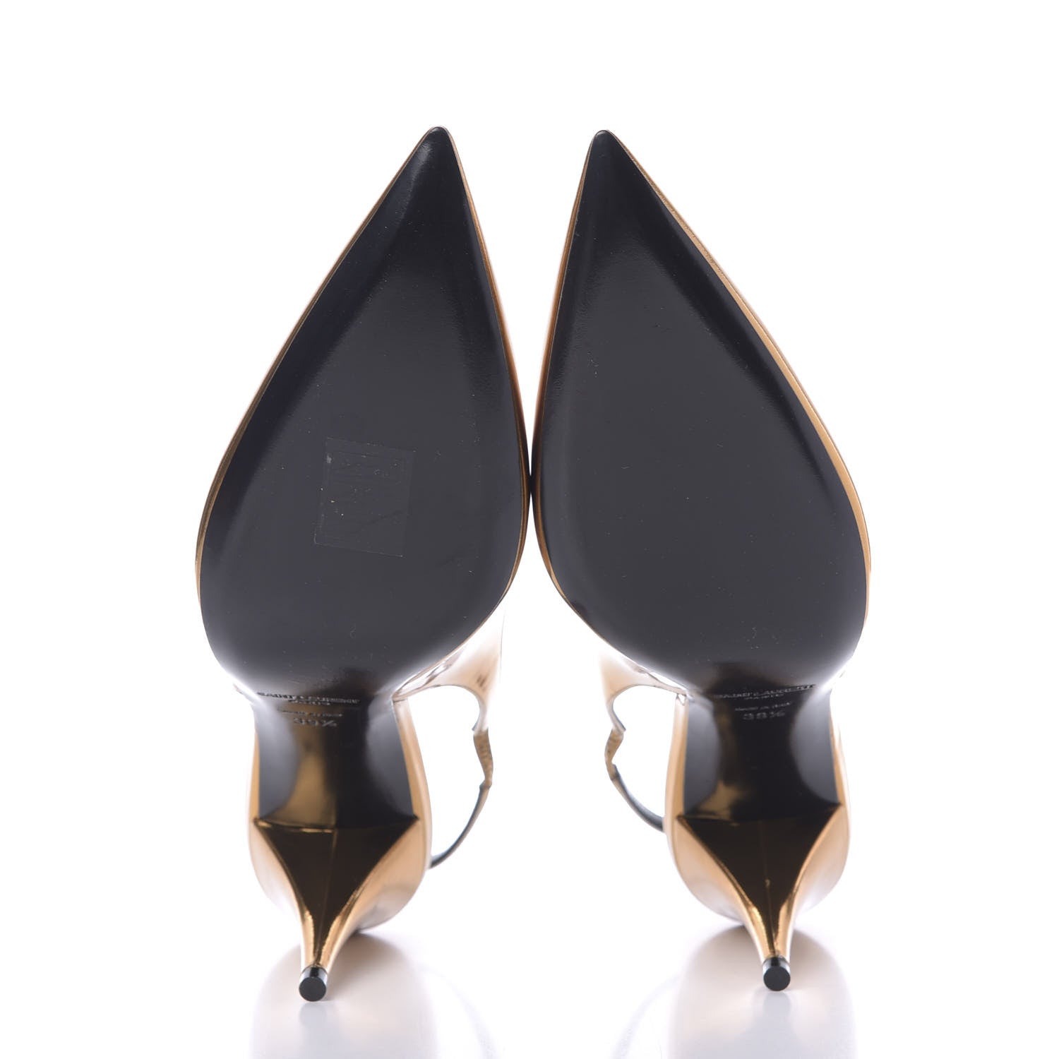 Saint Laurent Calfskin Kiki 110mm metallic slingback pumps 39.5 Gold 6 of 9