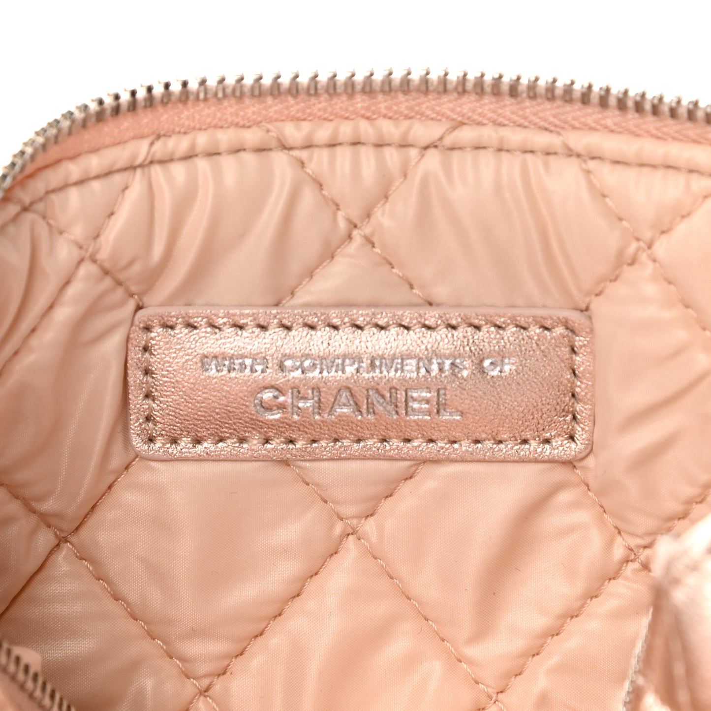 Metallic Lambskin Quilted Cosmetic Pouch Light Gold