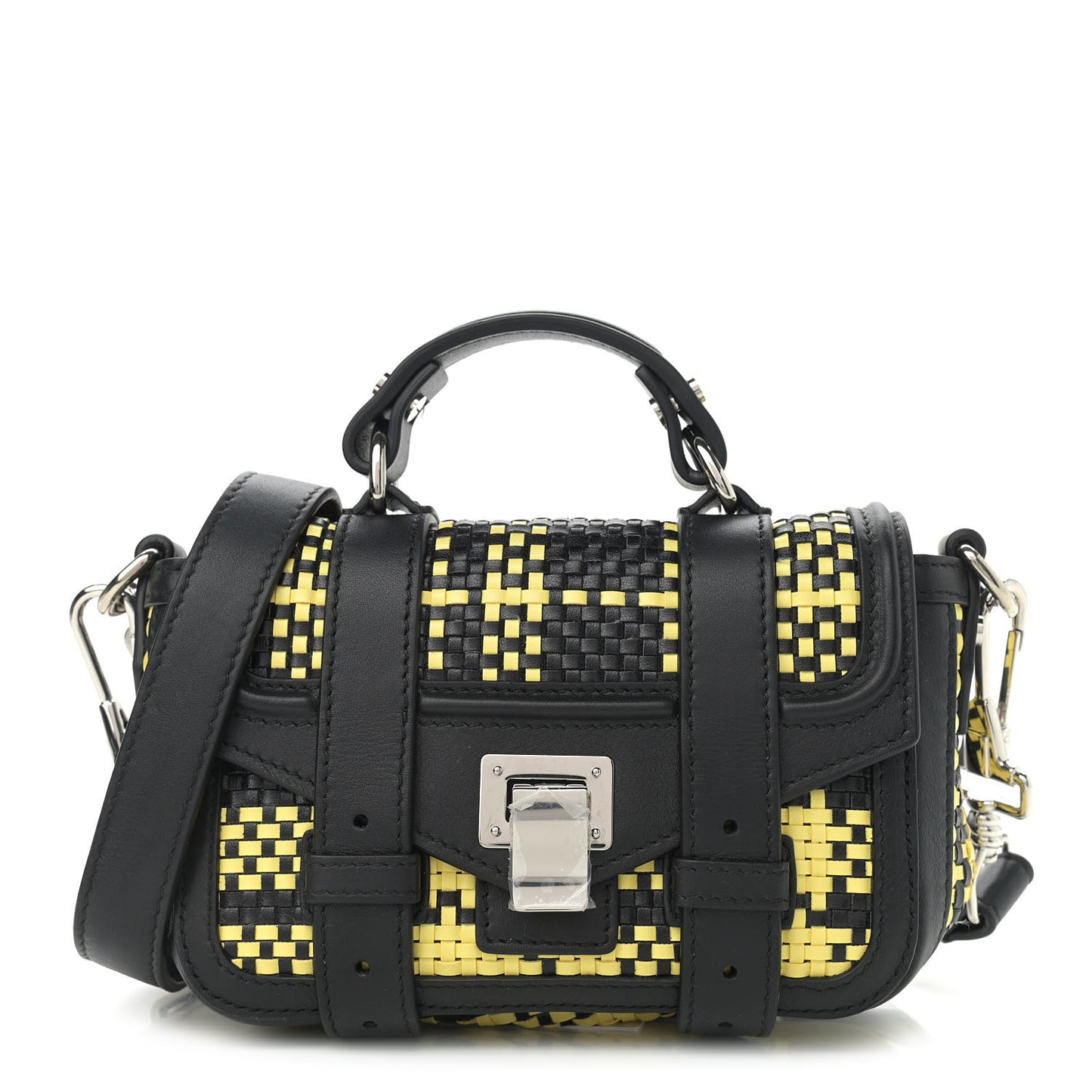 Lambskin Woven Plaid Micro PS1 Satchel Black Butter Toast