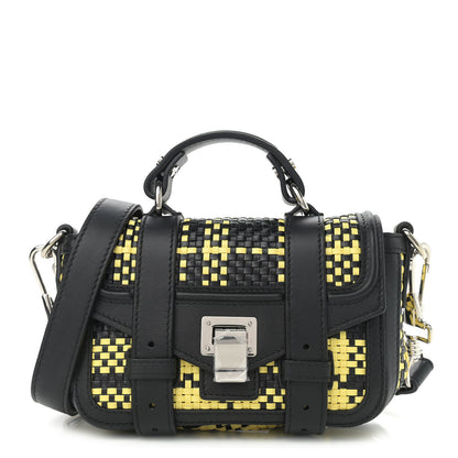 Proenza Schouler Lambskin Woven Plaid Micro PS1 Satchel Black Butter Toast 1 of 10
