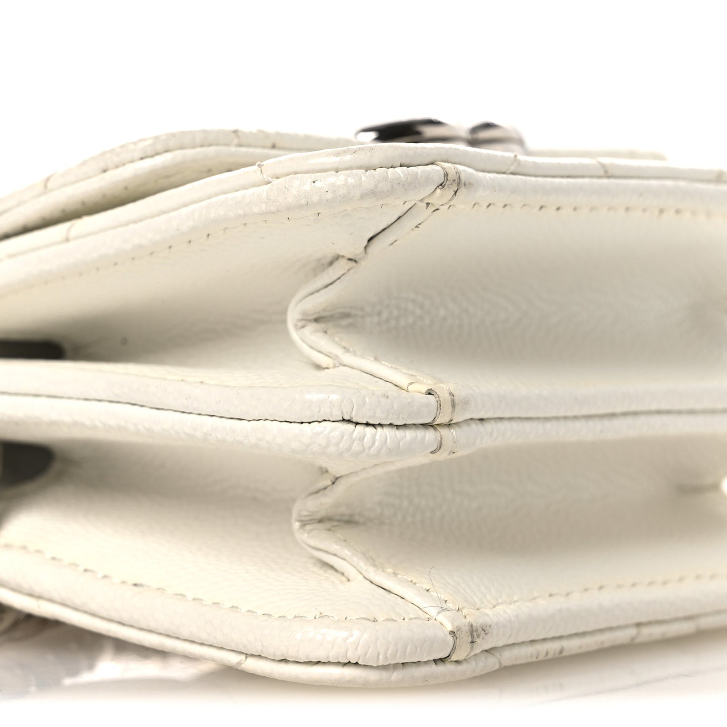 Caviar Quilted Enamel Coco Clutch With Chain White