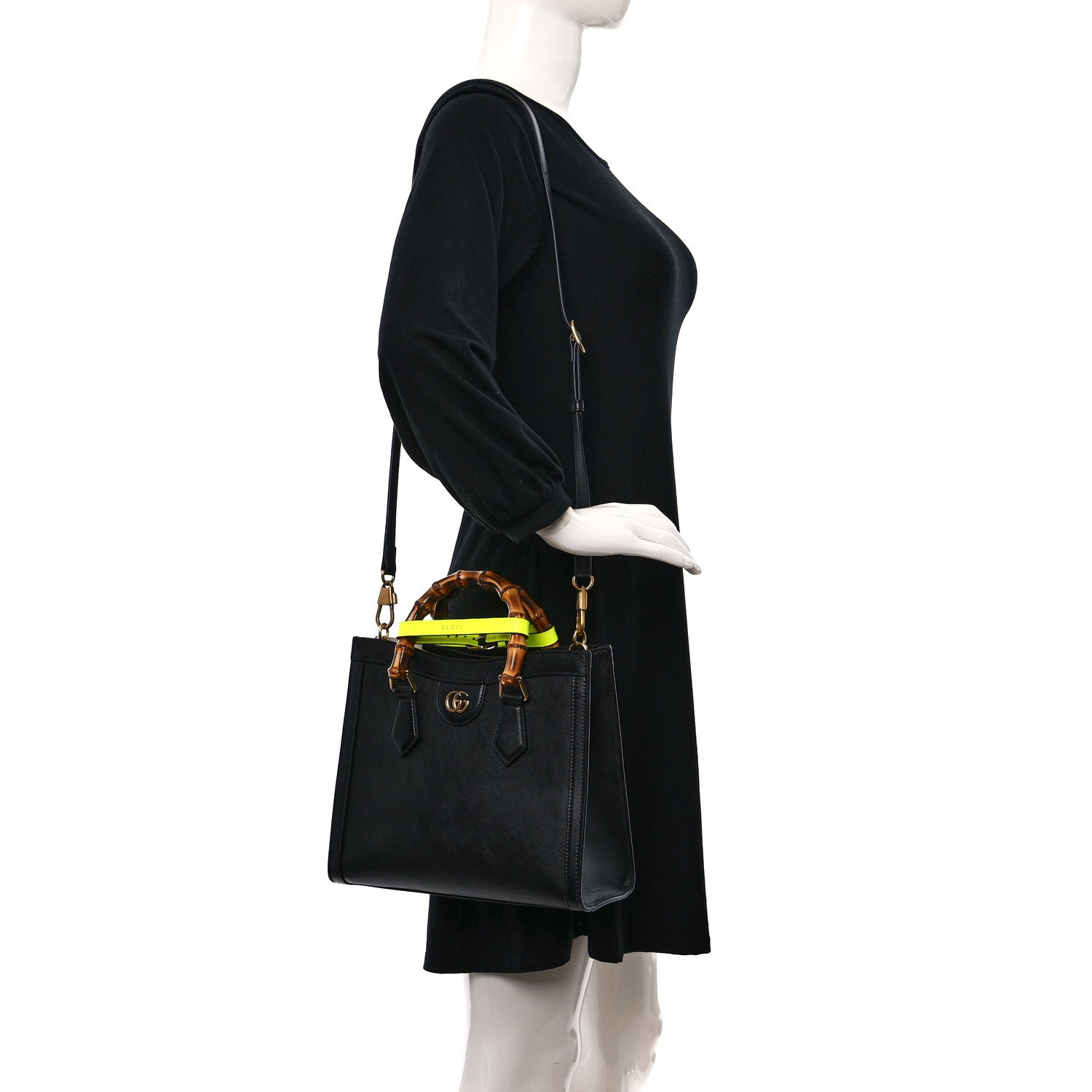 Gucci Calfskin Small Diana Tote Bag Black Yellow Fluo 2 of 9