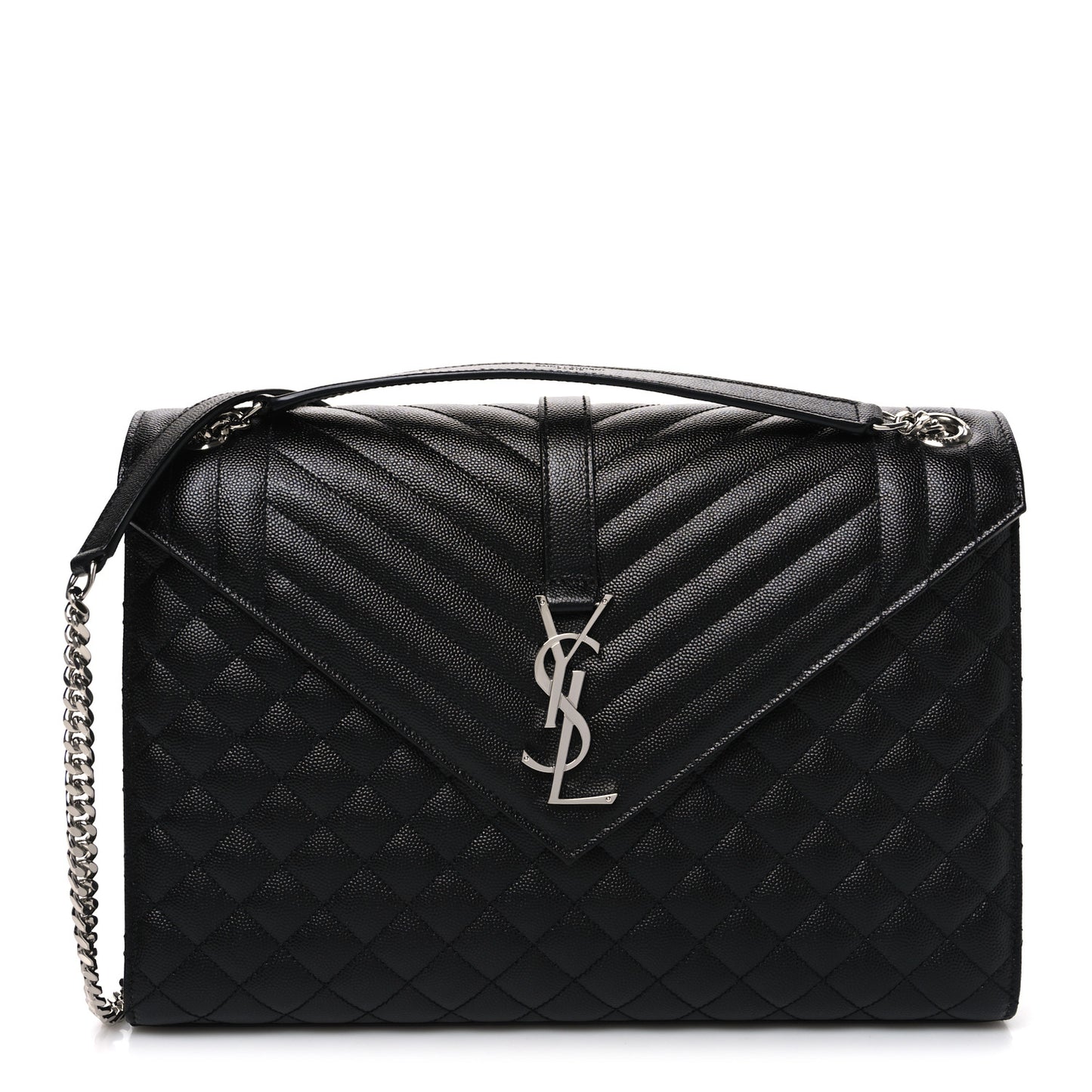 Grain De Poudre Textured Mixed Matelasse Large Triquilt Monogram Satchel Black