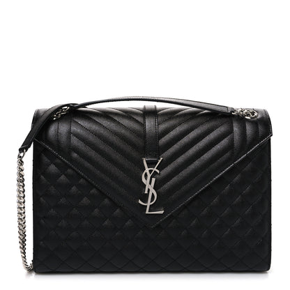 Saint Laurent Grain De Poudre Textured Mixed Matelasse Large Triquilt Monogram Satchel Black 1 of 10