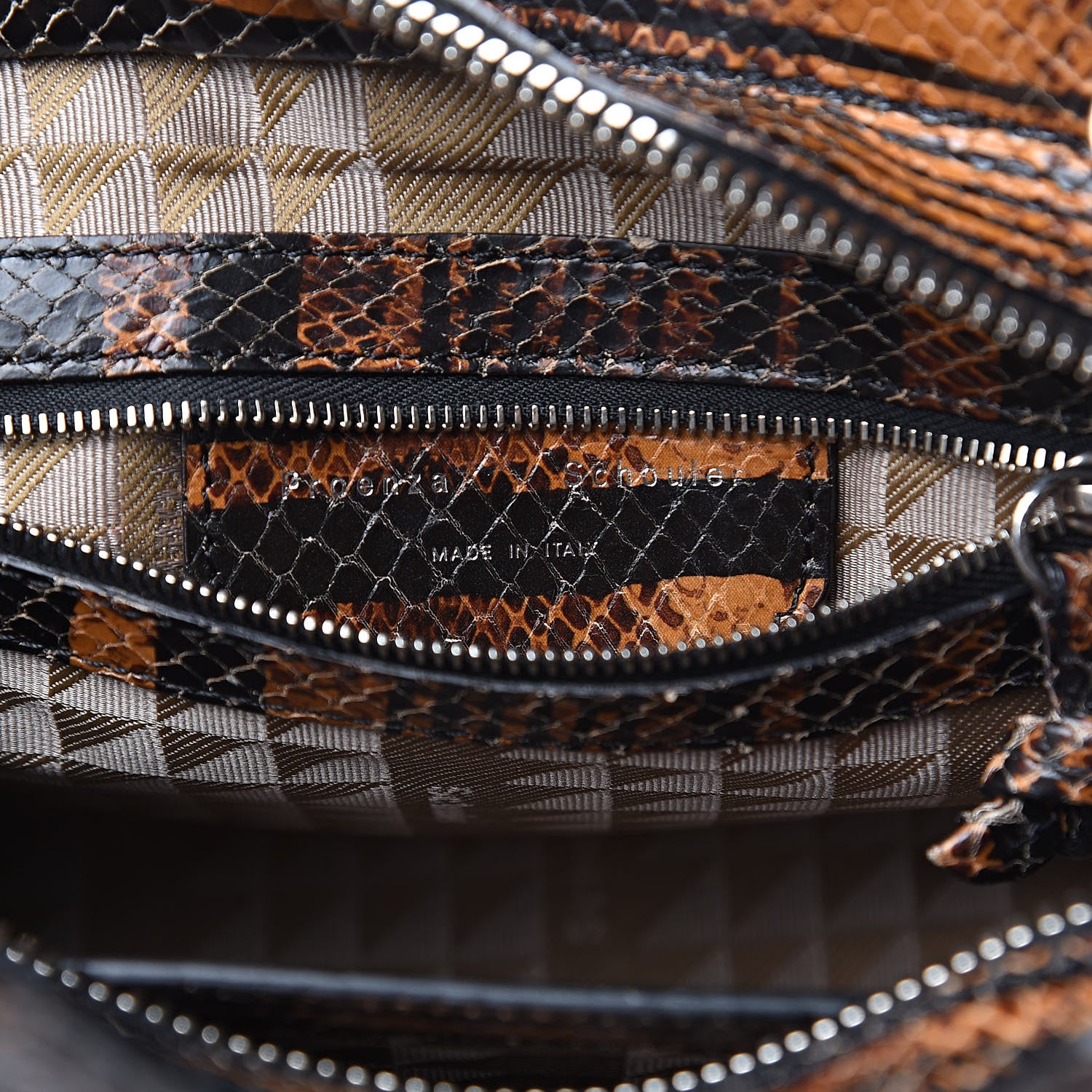 Proenza Schouler Striped Snake Calfskin Embossed Small PS13 Satchel Orange Black 6 of 10