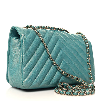 Chanel Caviar Chevron Quilted Small Statement Flap Turqouise 3 of 12