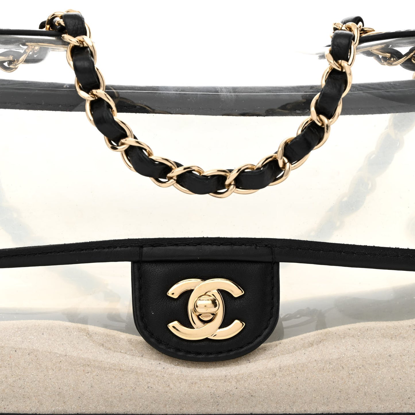 Lambskin PVC Sand By The Sea Flap With Pearl Strap Black