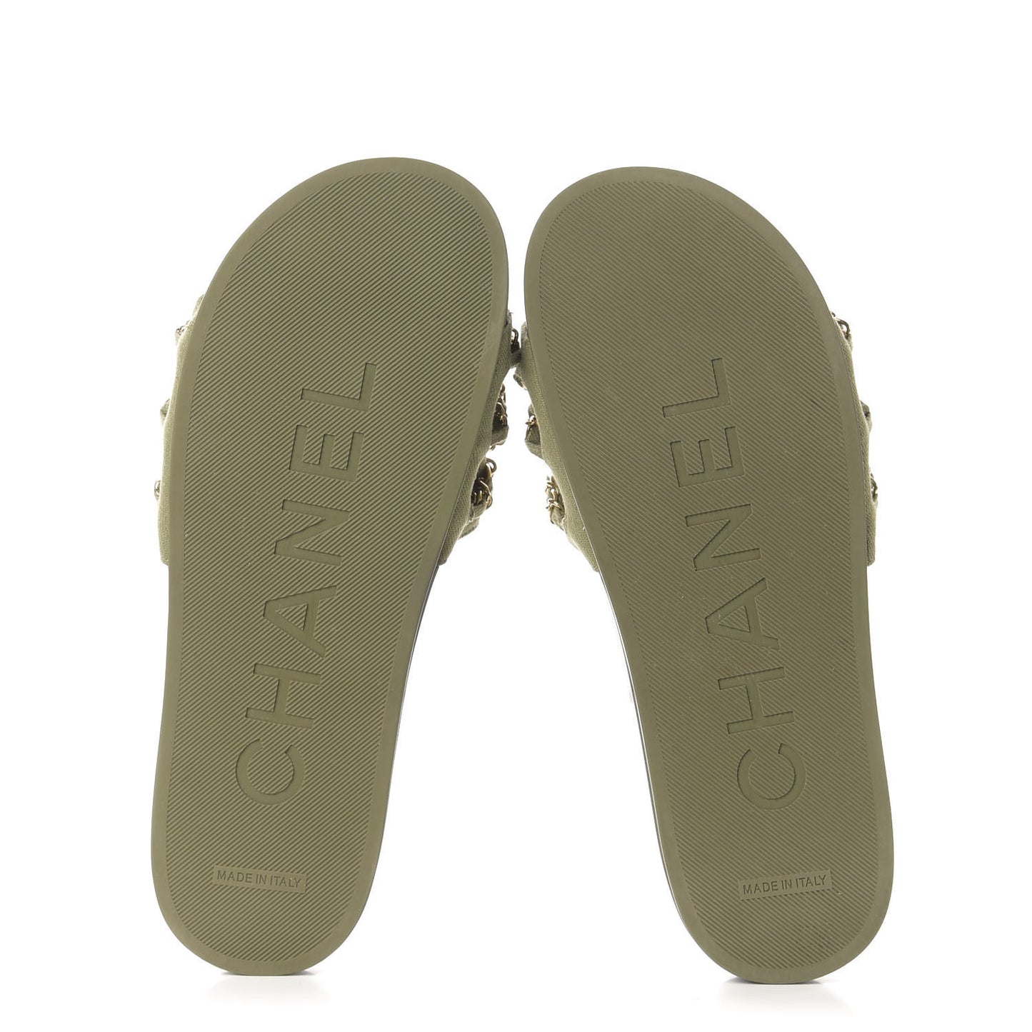 Canvas Chain Flat Sandals 40 Khaki