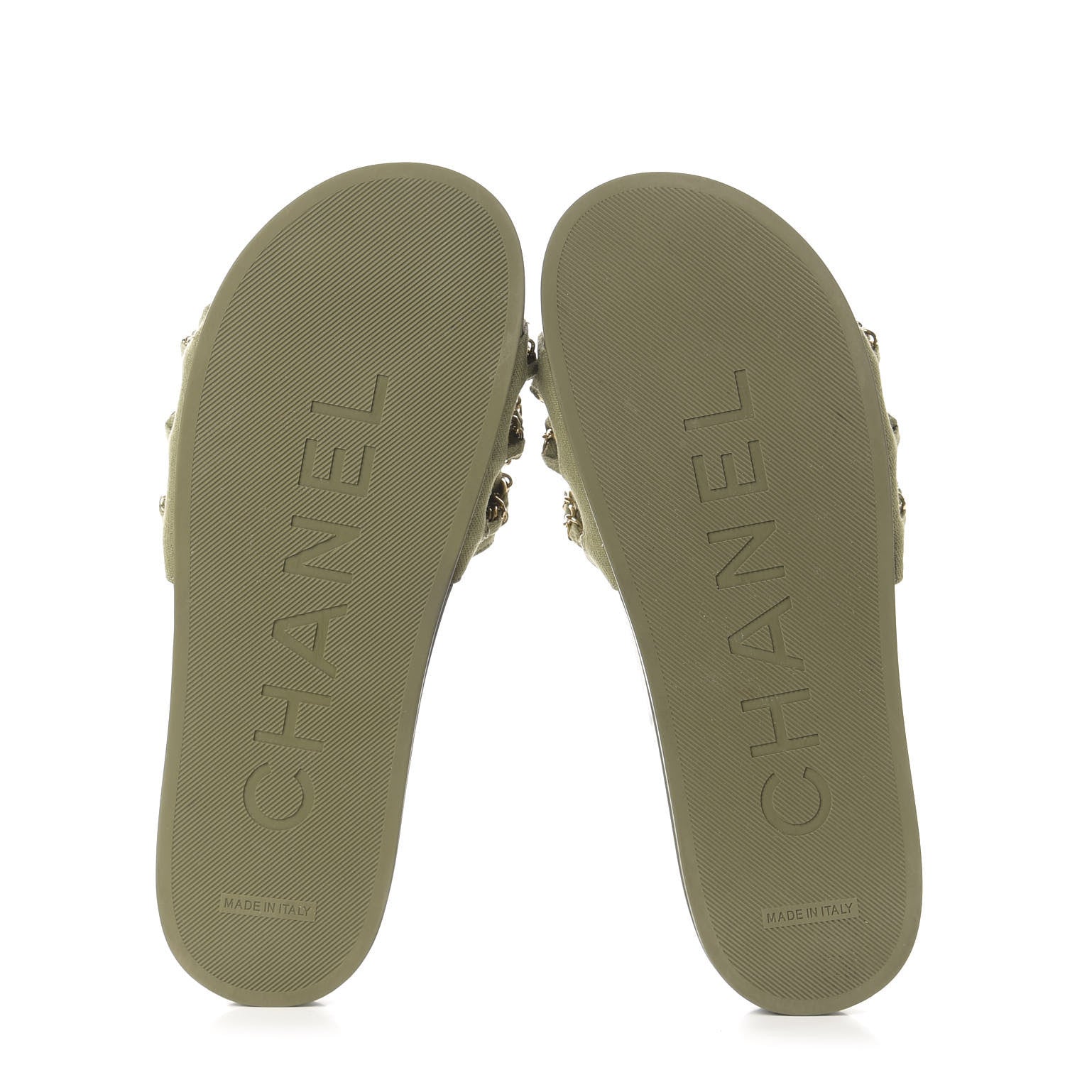 Chanel Canvas Chain Flat Sandals 40 Khaki 5 of 9